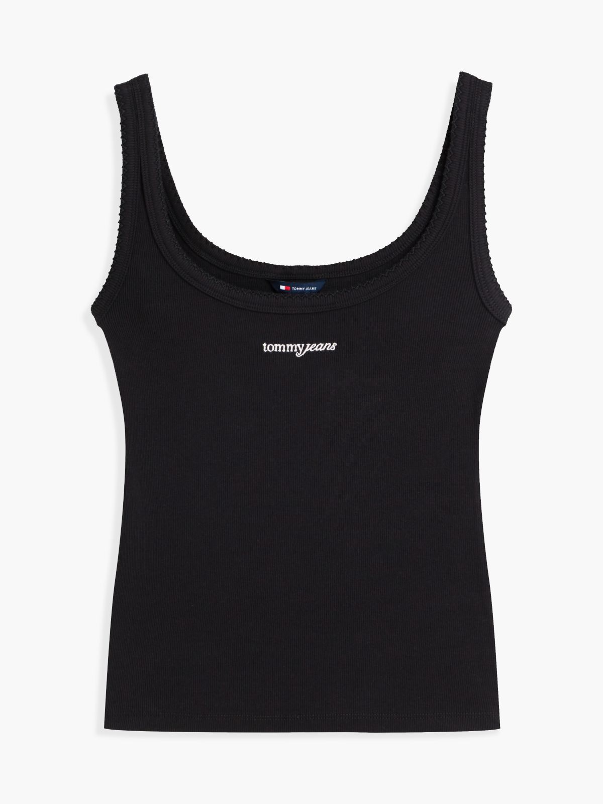 Logo Embroidery Slim Ribbed Tank Top — Black