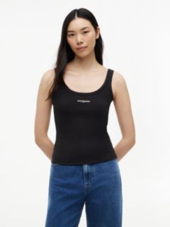 Logo Embroidery Slim Ribbed Tank Top — Black 1