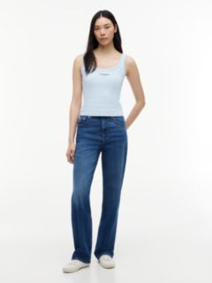 Logo Embroidery Slim Ribbed Tank Top — Blue 2