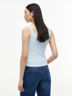 Logo Embroidery Slim Ribbed Tank Top — Blue 4