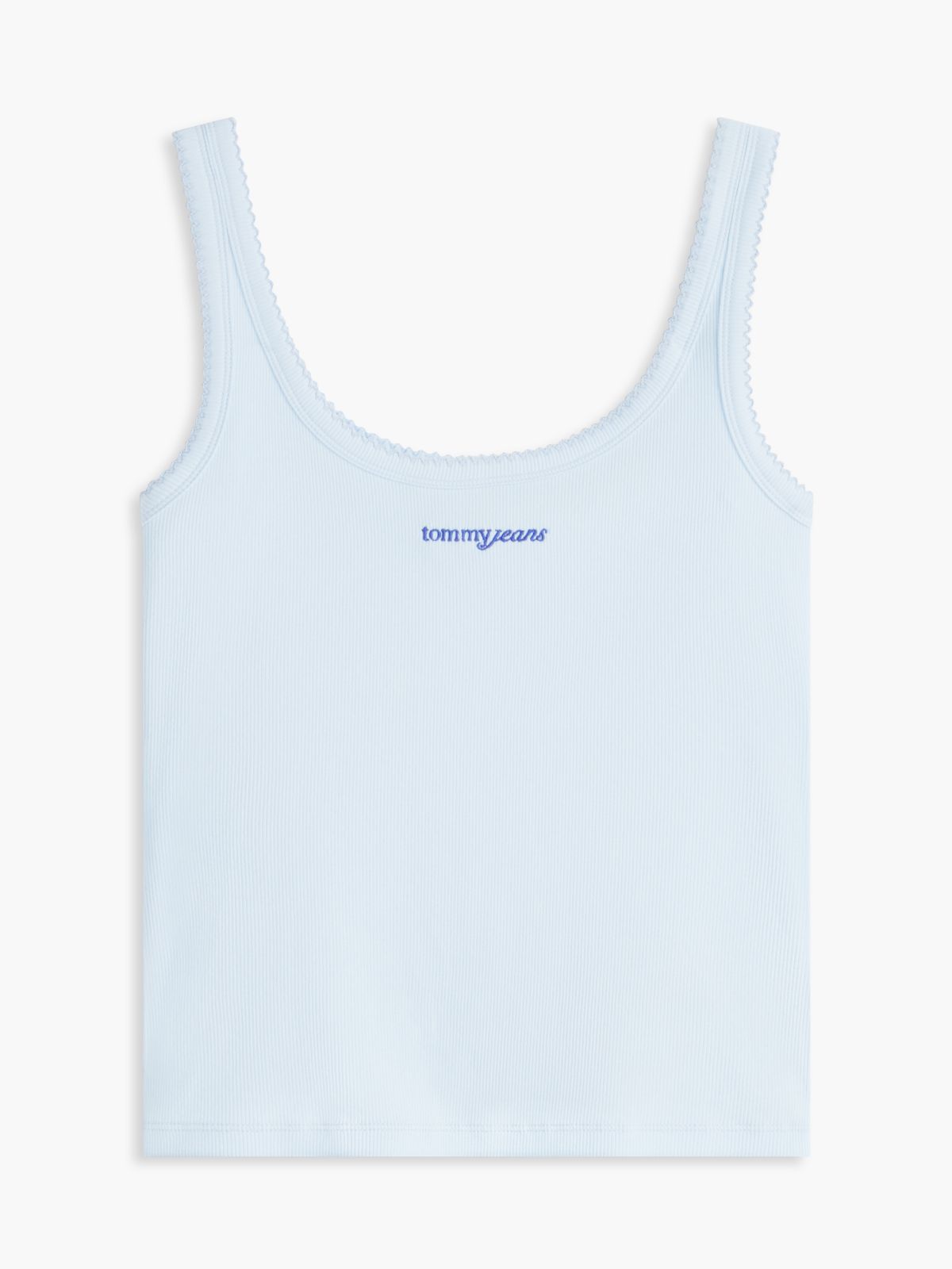 Logo Embroidery Slim Ribbed Tank Top — Blue