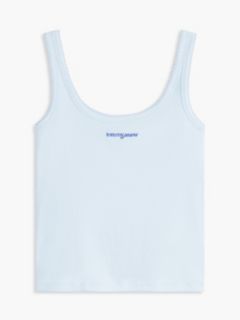 Logo Embroidery Slim Ribbed Tank Top — Blue 5