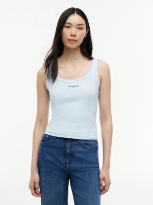débardeur slim côtelé à logo brodé blue pour femmes tommy jeans
