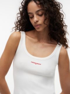 Logo Embroidery Slim Ribbed Tank Top — White 3