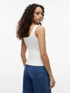 Logo Embroidery Slim Ribbed Tank Top — White 4