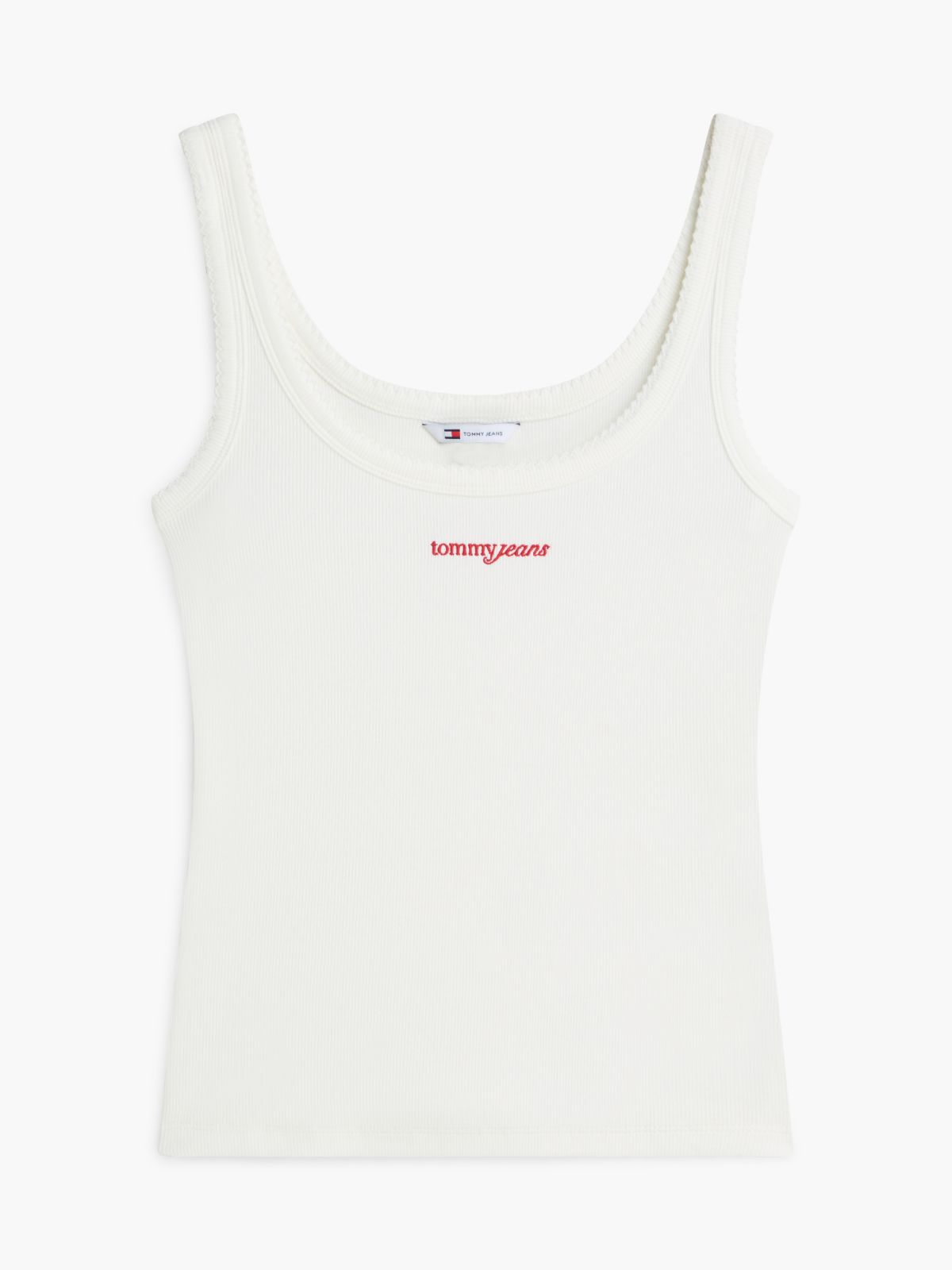 Logo Embroidery Slim Ribbed Tank Top — White