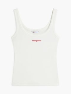 Logo Embroidery Slim Ribbed Tank Top — White 5