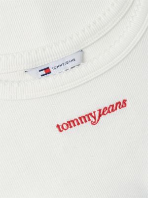 white logo embroidery slim ribbed tank top for women tommy jeans