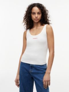 Logo Embroidery Slim Ribbed Tank Top — White 1