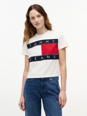 white tommy flag t-shirt for women tommy jeans
