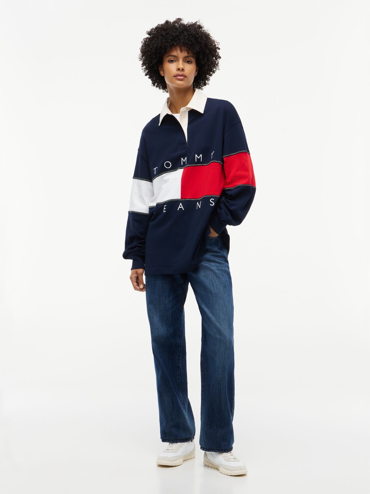 Tommy Flag Jersey Oversized Rugby Shirt — Blue