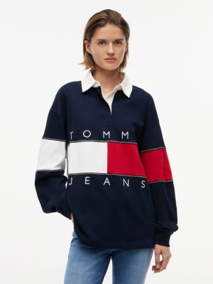 blue tommy flag jersey oversized rugby shirt for women tommy jeans