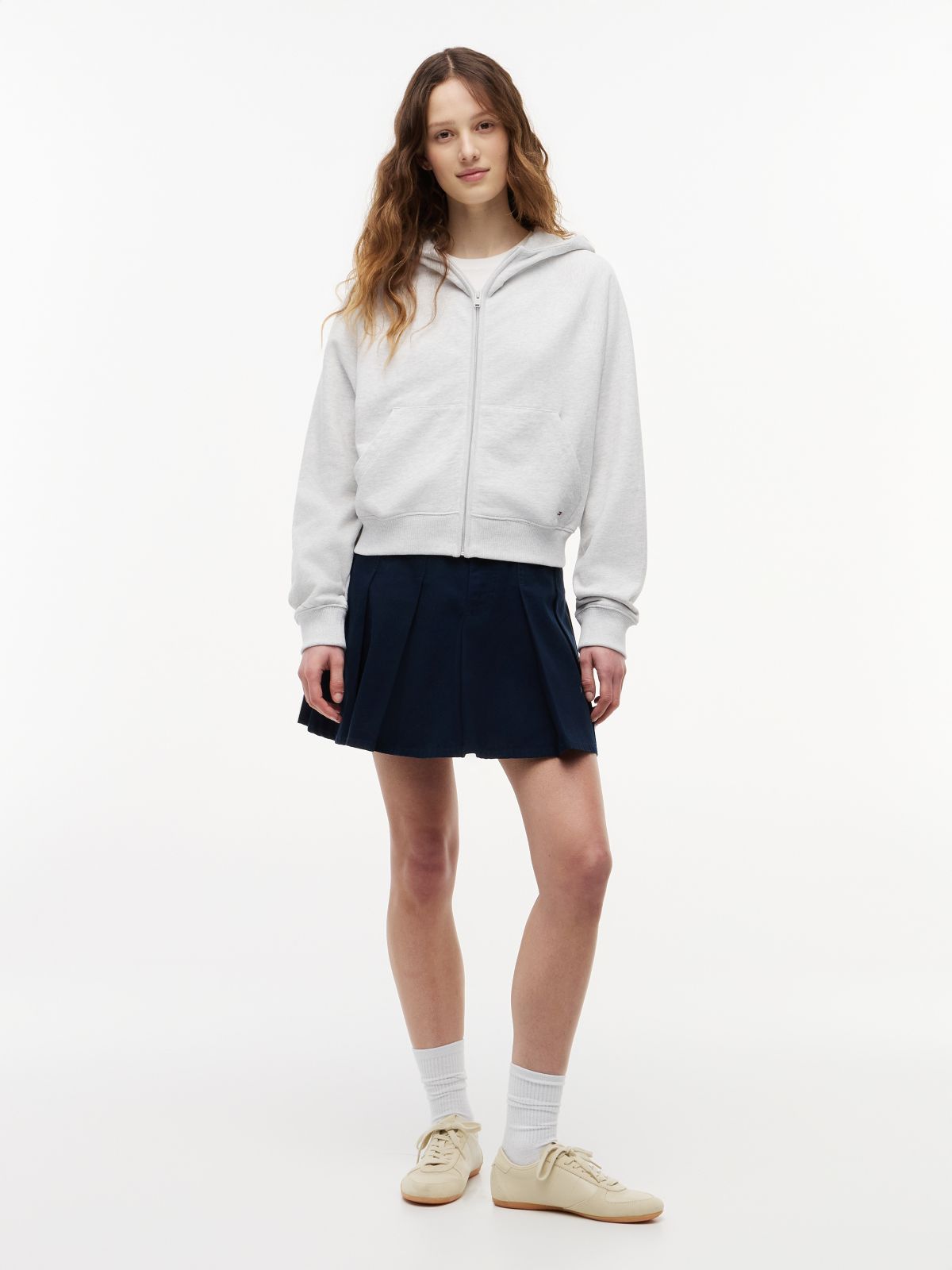 Boxy Sueded Terry Zip-Thru Hoody — Grey