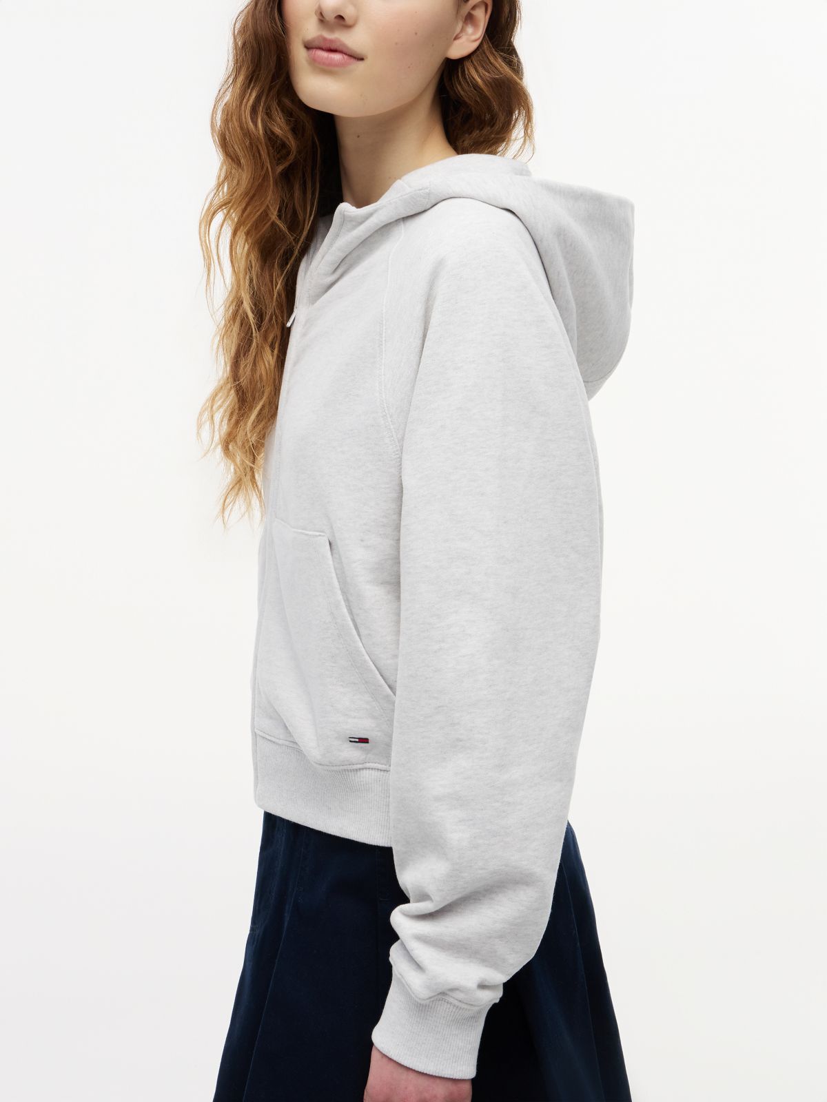 Boxy Sueded Terry Zip-Thru Hoody — Grey