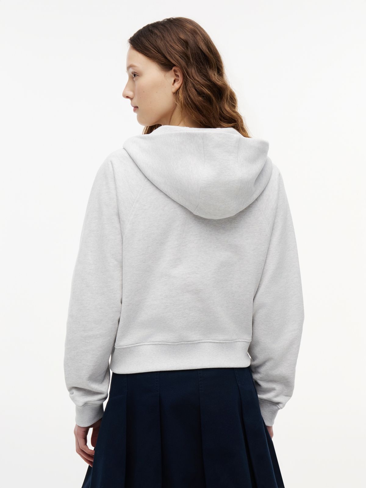 Boxy Sueded Terry Zip-Thru Hoody — Grey