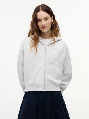 felpa squadrata in spugna con cappuccio e zip grey da donne tommy jeans