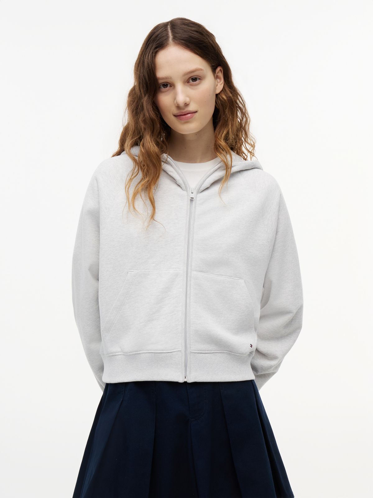 Boxy Sueded Terry Zip-Thru Hoody — Grey