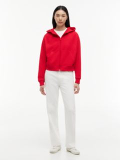 Boxy Sueded Terry Zip-Thru Hoody — Red 2