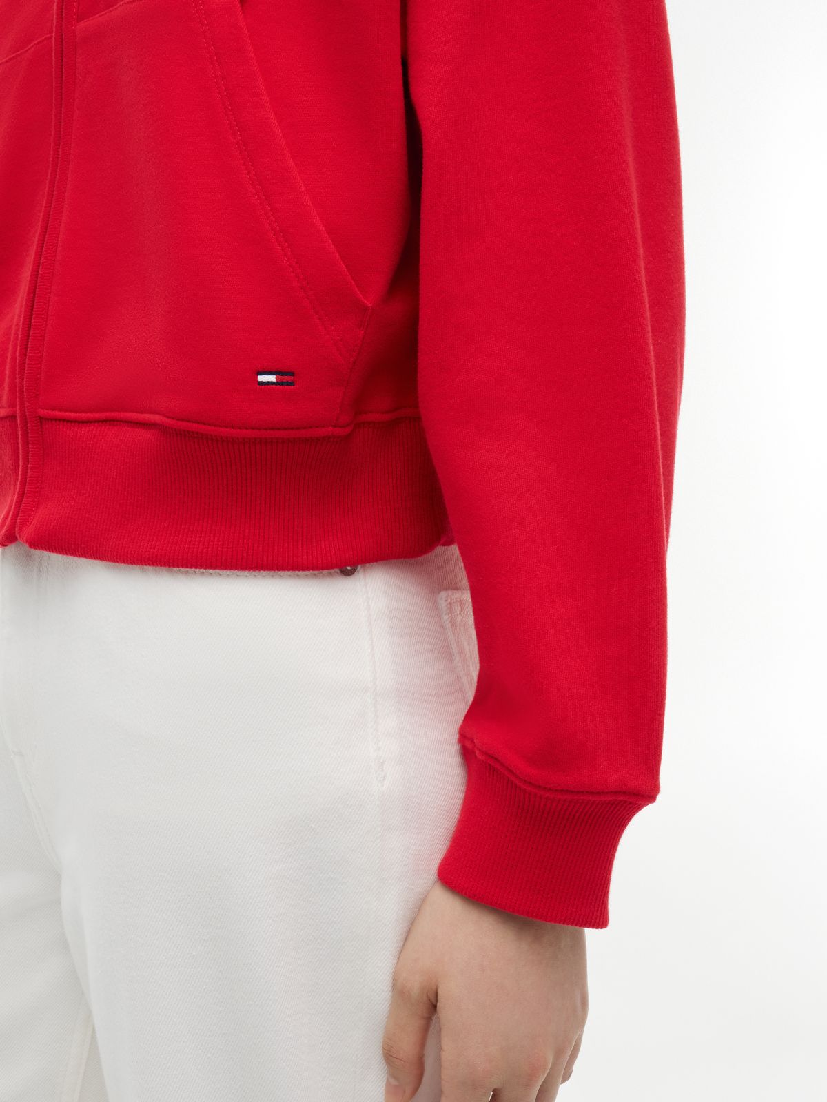 Boxy Sueded Terry Zip-Thru Hoody — Red