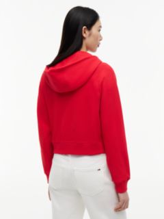 Boxy Sueded Terry Zip-Thru Hoody — Red 4