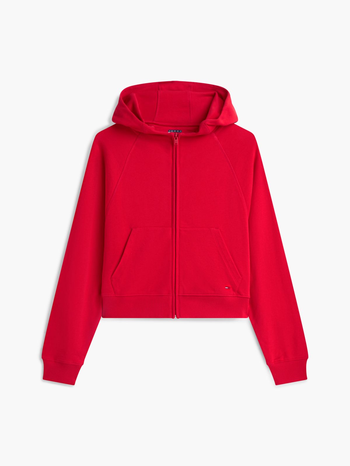 Boxy Sueded Terry Zip-Thru Hoody — Red
