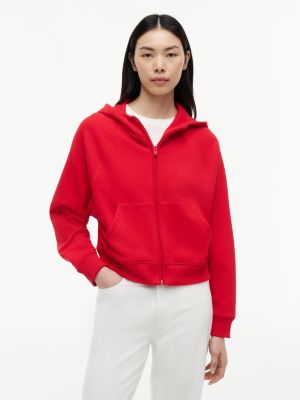 red boxy fit hoodie aus gebürstetem terry für damen - tommy jeans