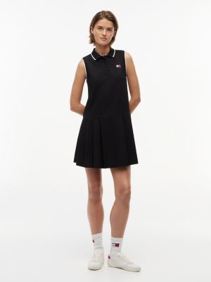 black tommy badge pique mini polo dress for women tommy jeans