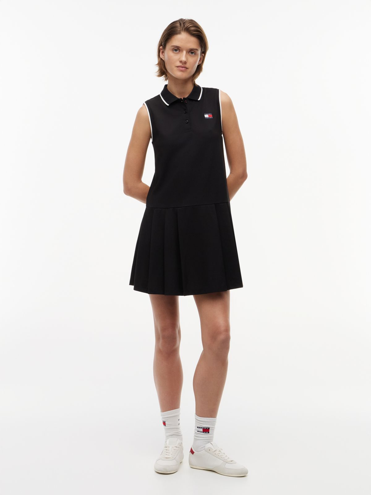 Tommy Badge Pique Mini Polo Dress — Black