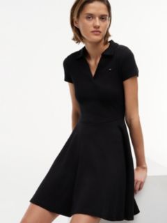 Ribbed Fit And Flare Mini Polo Dress — Black 2