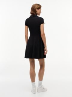Ribbed Fit And Flare Mini Polo Dress — Black 4