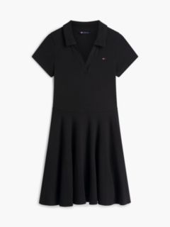Ribbed Fit And Flare Mini Polo Dress — Black 5