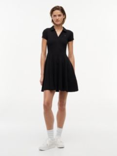 Ribbed Fit And Flare Mini Polo Dress — Black 1