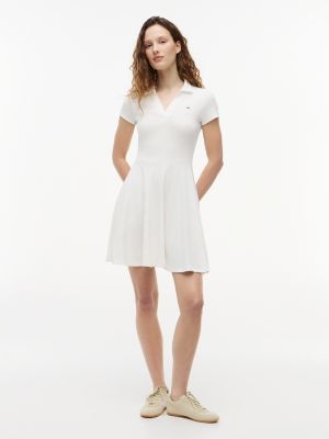 white ribbed fit and flare mini polo dress for women tommy jeans