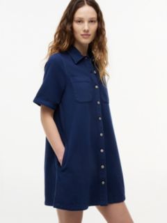 Textured Twill A-Line Mini Shirt Dress — Blue 3