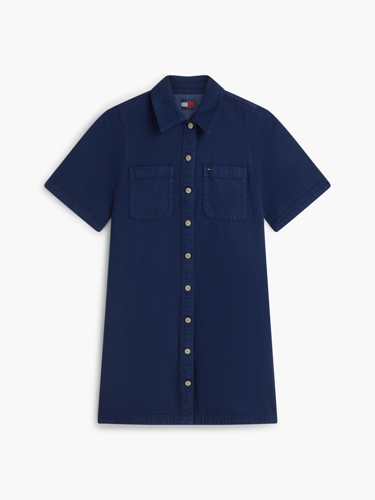 Textured Twill A-Line Mini Shirt Dress — Blue