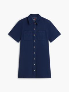 Textured Twill A-Line Mini Shirt Dress — Blue 5