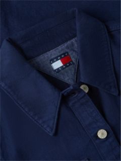 Textured Twill A-Line Mini Shirt Dress — Blue 6