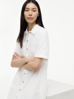 Textured Twill A-Line Mini Shirt Dress — White 3