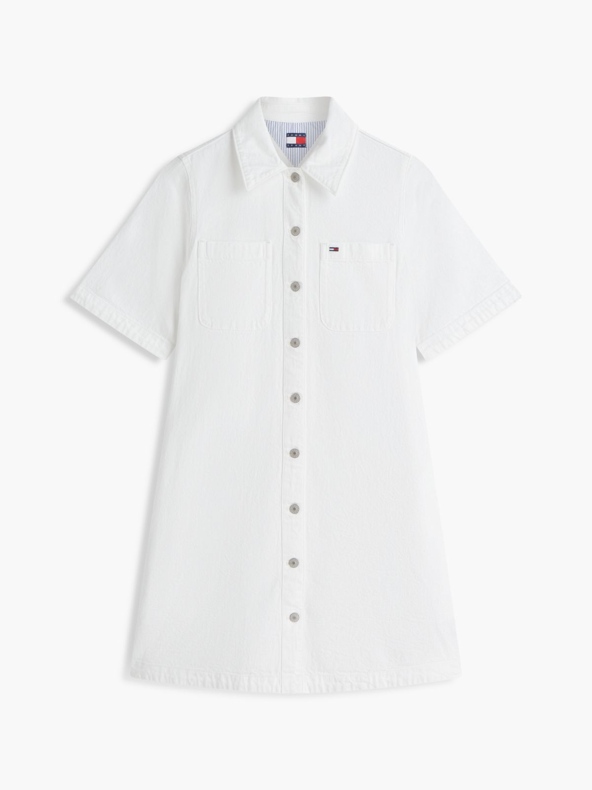 Textured Twill A-Line Mini Shirt Dress — White