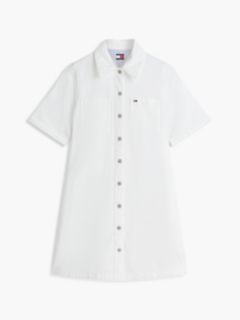 Textured Twill A-Line Mini Shirt Dress — White 5