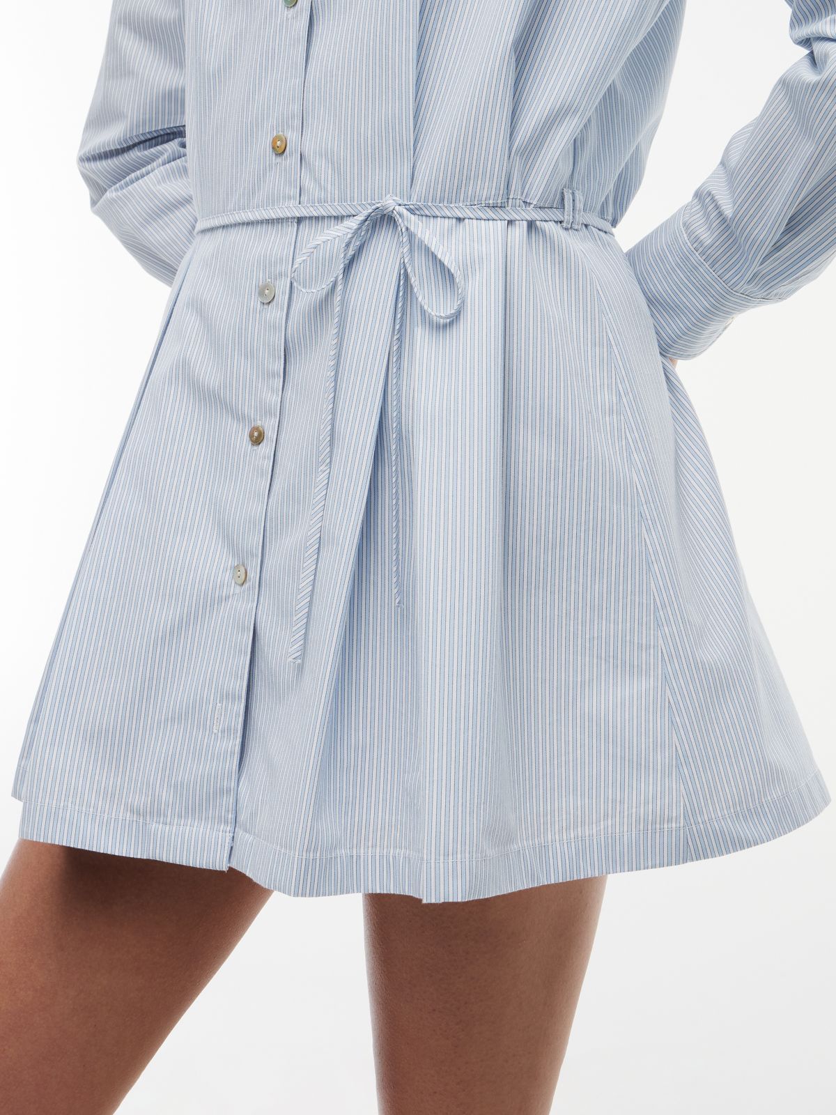 Stripe Pleated Mini Shirt Dress — Blue