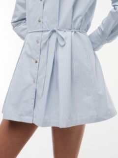 Stripe Pleated Mini Shirt Dress — Blue 3