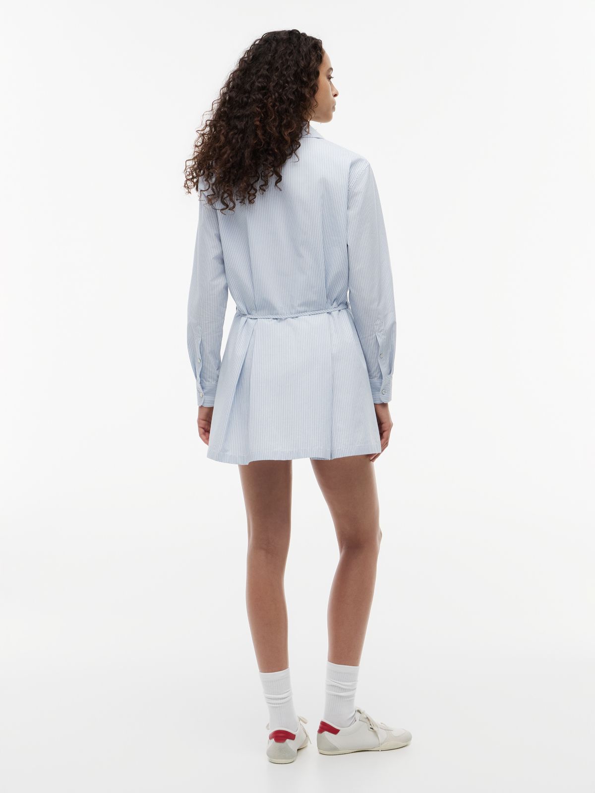 Stripe Pleated Mini Shirt Dress — Blue