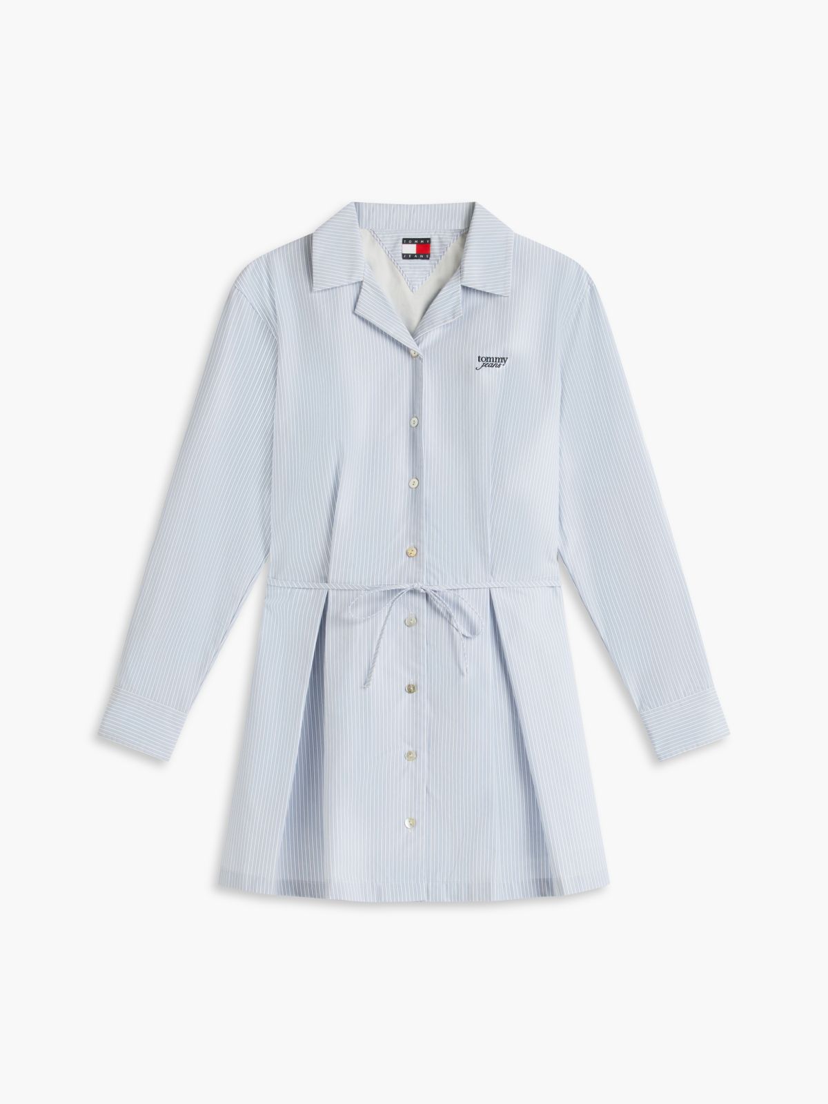 Stripe Pleated Mini Shirt Dress — Blue