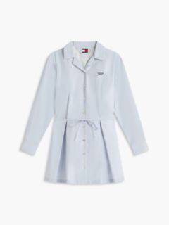 Stripe Pleated Mini Shirt Dress — Blue 5