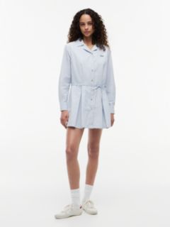 Stripe Pleated Mini Shirt Dress — Blue 1