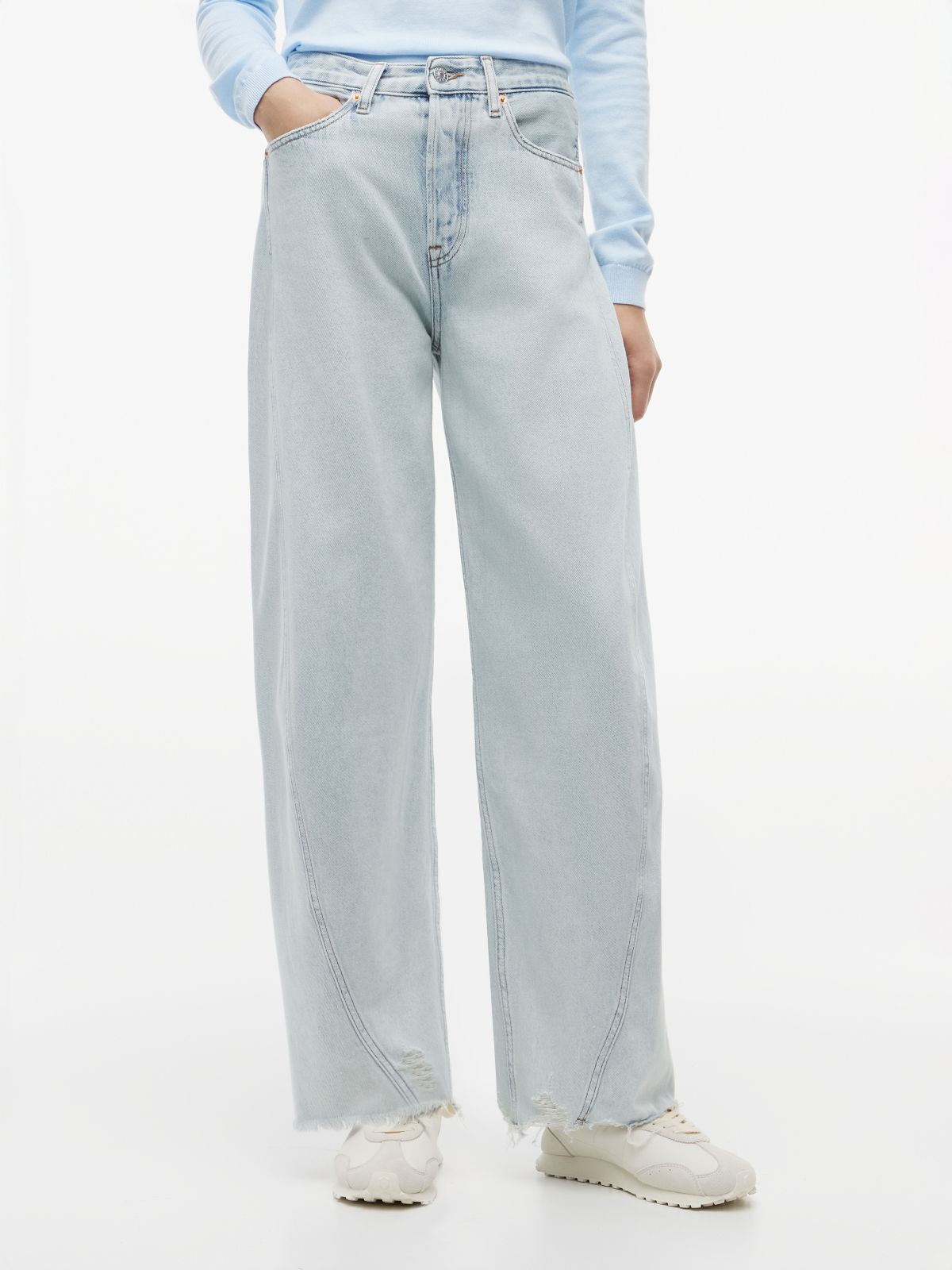 Ella High Rise Barrel Twisted Seam Jeans — Blue