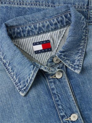 denim drawstring hem relaxed denim jacket with linen for women tommy jeans