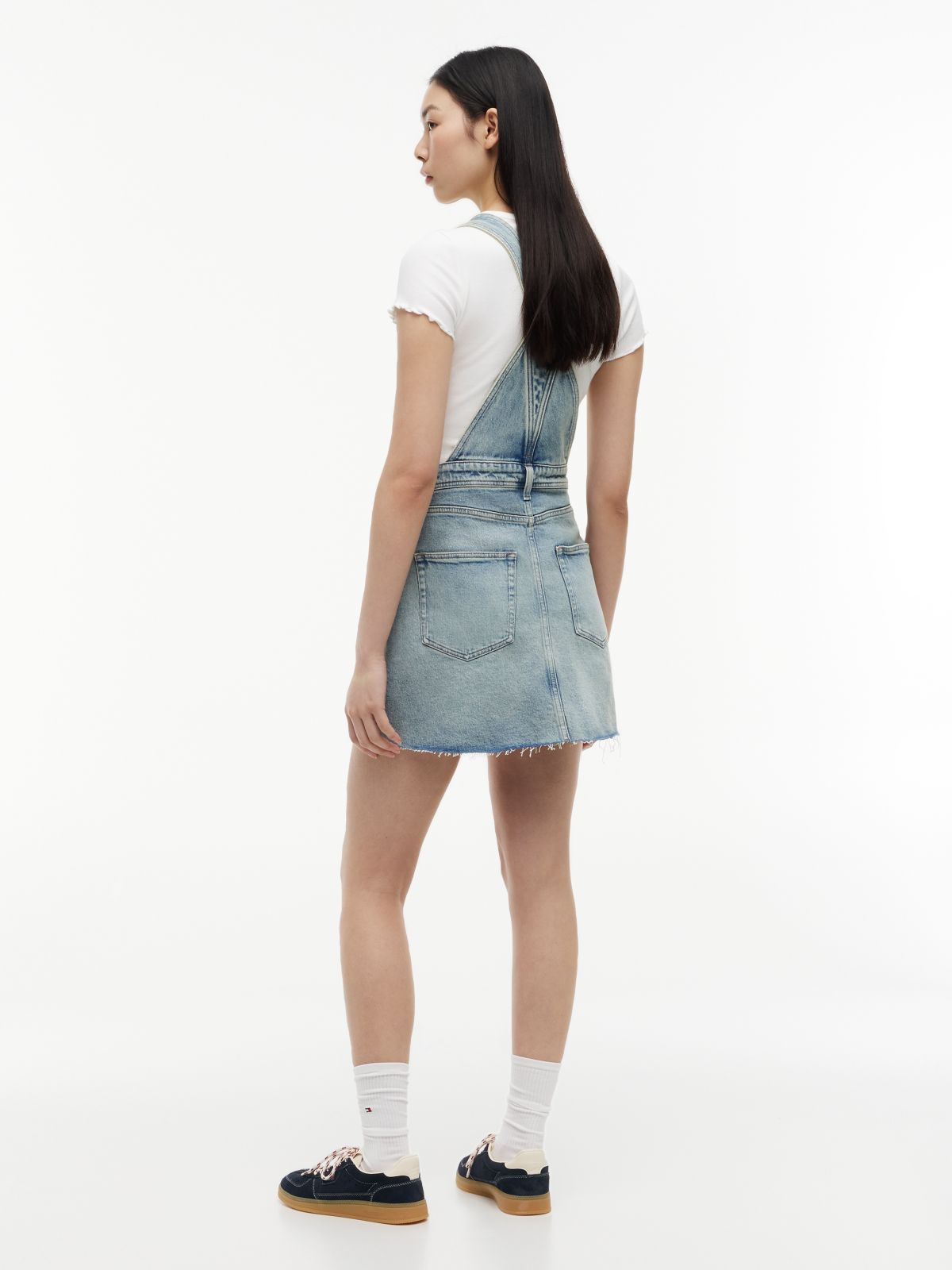 Vintage Denim Mini Dungaree Dress — Blue