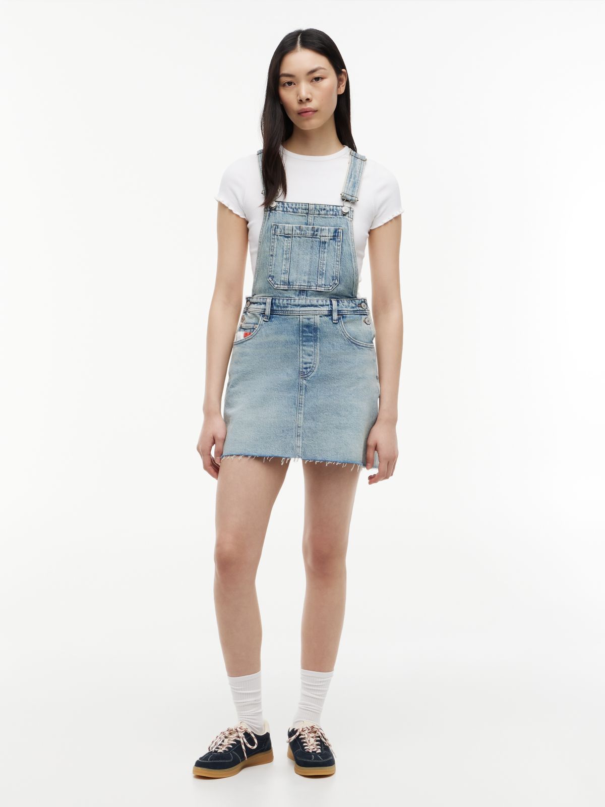 Vintage Denim Mini Dungaree Dress — Blue